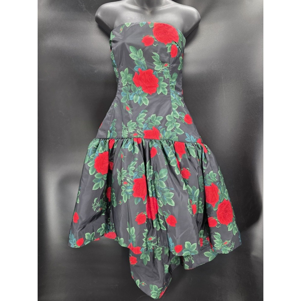 Vtg Morton Myles Women's Size 12 Strapless Floral Dress Drop Waist Balloon Skirt - Picture 5 of 12
